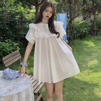 Đầm Babydoll Váy Trắng sơ mi ulzzang công chúa đi biển dài xếp ly suông đẹp - Vây sơ mi dáng babydoll