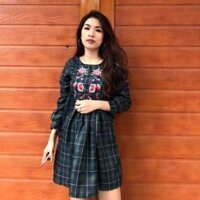 Đầm babydoll xanh thêu hoa