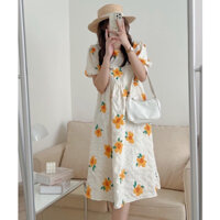 Đầm Bầu Babydoll Mùa Hè Họa Tiết Hoa Vàng Xinh Xắn Dễ Thương Đi Chơi Đi Làm HD280