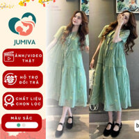 Đầm Bầu babydoll thiết kế hoa nhí chất liệu voan tơ 2 lớp dáng dài đi dự tiệc công sở thời trang