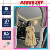 Đầm bầu babydoll, Váy bầu xinh mặc mùa hè kẻ caro tay bồng cổ sơ mi cho các mom xinh yêu HANKOSHY