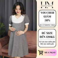 Đầm bầu bigsize công sở xám pha trắng Đầm bầu dáng suông đủ size đến 120kg thiết kế bởi Happy Mom