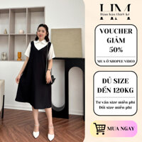 Đầm bầu bigsize công sở yếm đen pha trắng cổ đức Đầm bầu dáng suông tay cộc đủ size đến 120kg thiết kế bởi Happy Mom