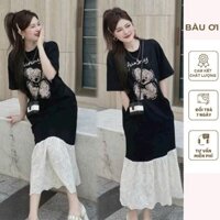 ĐẦM BẦU BIGSIZE DÁNG SUÔNG DÀI CHÂN VÁY PHỐI VOAN ĐIỆU ĐÀ CHẤT THUN COTTON MỀM MÁT TÚI CHÉO HÔNG TIỆN LỢI X228