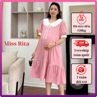 Đầm bầu bigsize đủ size đến 120KG Váy bầu màu hồng công sở dự tiệc dáng suông đuôi cá tay bồng cổ sen trắng by Miss Rita