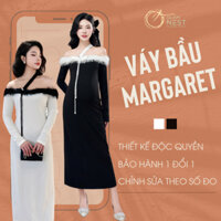 Đầm Bầu Body Mùa Thu Đông Chất Len Hàn Co Giãn 4 Chiều Váy Bầu Dự Tiệc 2 Màu Đen Trắng Basic Thiết Kế Glam Nest VD046