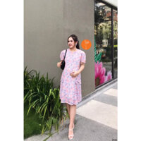 Đầm bầu BUN chất vải voan họa tiết hoa tay phồng siêu xinh - 2862