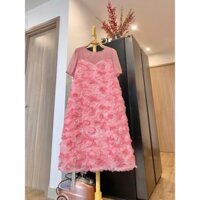 Đầm bầu cao cấp đi tiệc Váy bầu tết thiết kế hoa hồng nổi dáng A mix tơ voan 40-80kg