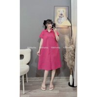 Đầm bầu caro hồng, tím, đen cổ sơ mi phong cách trẻ trung sang trọng, form rộng thoải mái chất cotton thoáng mát