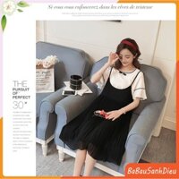 ĐẦM BẦU CHIFFON YẾM ĐEN TRẮNG TRẺ TRUNG DR2231