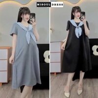 Đầm bầu cổ nơ tai thỏ điệu đà dáng suông babyoll chất đẹp mềm mại X258 Váy bầu cộc tay mùa hè sành điệu
