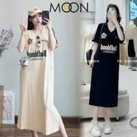 Đầm bầu cộc tay mùa hè cổ V dáng suông dài chất thun cotton mềm đẹp mặc trước và sau sinh V844 Váy bầu hottrend