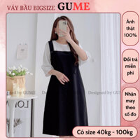 Đầm Bầu Công Sở 40-130kg - Váy Bầu GUME Đen xuông giả yếm phối trắng chất vải sạn lụa size từ 40-100kg MB238