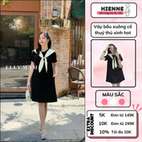 Đầm bầu công sở HIENNE , váy bầu dự tiệc dáng xuông Cổ Tròn Phối Khăn Nơ Choàng Thủy Thủ Khuy Đá lên dáng cực xin