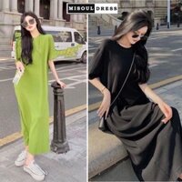 Đầm bầu dáng suông dài chất thun tăm mềm mại co giãn tốt mặc siêu sinh 52 Váy bầu thời trang hàng thiết kế