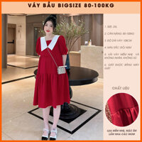 Đầm bầu đỏ bigsize dáng tầng cổ trắng Váy bầu tết có sẵn tại shop Oanhltk 40-100kg