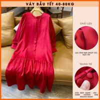 Đầm bầu đỏ bigsize đuôi cá dài tay cúc bọc Váy bầu tết lụa đẹp mềm dáng dài 40-80kg
