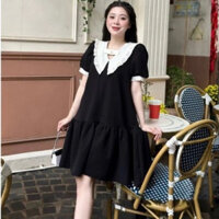 Đầm bầu đuôi cá [VB07] phối cổ bèo đen trắng, váy bầu công sở babydoll tiểu thư 2 màu đen trắng