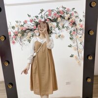 Đầm Bầu giả yếm - Váy Bầu Pha Trắng Dài Tay [ 50-75kg]