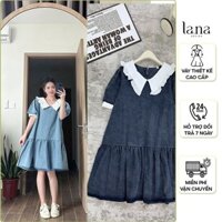 Đầm bầu JEANS chất bò QUẢNG CHÂU mềm mát dáng baby doll cổ sơ mi thanh lịch thời trang dành cho mẹ bầu.