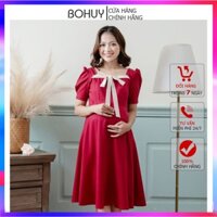 Đầm bầu kết hợp cho con bú sau sinh M2300 nơ cổ điệu đà chất đẹp thoáng mát