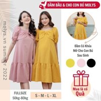 Đầm bầu kết hợp cho con bú sau sinh  M2331 đuôi cá cổ xếp nơ sang chảnh