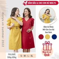 Đầm bầu kết hợp cho con bú sau sinh tiện lợi kín đáo M2341 xuông, tặng kèm đai tiện lợi