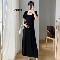 Đầm bầu len body, đầm body hai màu đen xanh rêu, váy bầu cổ vuông dây chéo, chất len hè mặc được 4 mùa[ĐẦM BẦU THỎ]PT242