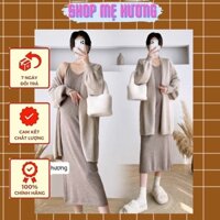 Đầm bầu len suông kèm khoác cadigan basic nhẹ nhàng thanh lịch freesize dưới 70kg [MẪU H034]