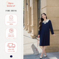 Đầm bầu MAMAGLOWUP - Đầm bầu len suông công sở xanh than phối kem JAMIE DRESS