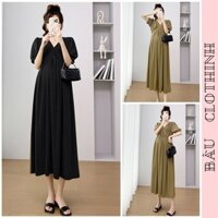 ĐẦM BẦU MAXI DÁNG DÀI V711 CHẤT LIỆU THUN NẾN THIẾT KẾ CHÉO NGỰC ĐIỆU ĐÀ SANG CHẢNH - VÁY BẦU CÔNG SỞ DỰ TIỆC FREESIZE