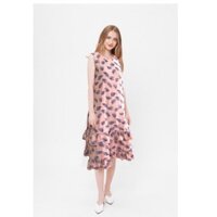 Đầm bầu maxi voan họa tiết lá