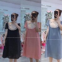 Đầm bầu mùa hè công sở cổ đức đính hạt dây buộc eo xinh xắn mặc đi làm, đi chơi