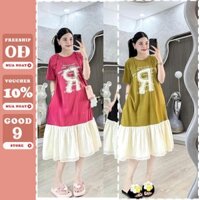 Đầm bầu mùa hè màu sắc trẻ trung X222-Váy bầu công sở dạo phố dáng suông dài phối chân voan điệu đà.