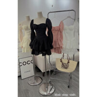 ĐẦM BẦU NGỰC TAY PHỒNG 2 TẦNG( lưng sau có nhún thun)