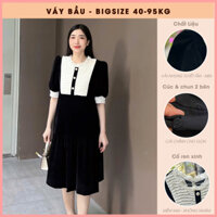Đầm bầu nhung màu đen noel tết Váy bầu đuôi cá pha ren kem cổ bèo cúc shop Oanhltk 60-75kg