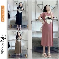 ĐẦM BẦU SUÔNG DÁNG DÀI FORM RỘNG V6456 CHẤT LIỆU COTTON IN HÌNH ĐÁNG YÊU - ĐẦM VÁY CÔNG SỞ DỰ TIỆC SANG CHẢNH FREESIZE