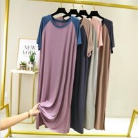 Đầm bầu suông dáng dài,Váy bầu dáng suông nữ cổ tròn chất thun nhiều màu Db02