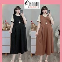 Đầm Bầu Tết Váy Bầu Cộc Tay Dáng Dài Mùa Hè Vải Thun Tổ Ong Cổ Tròn Vạt Chéo Trẻ Trung Thanh Lịch HD3076 Honey Mommy