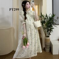 Đầm bầu Tết, váy bầu Tết cổ tàu hoa nhí xinh xắn, chất voan kate mềm, không nhăn, mặc nhẹ mát cho bầu PT299