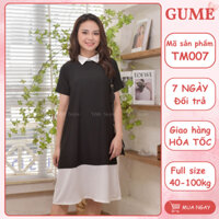 Đầm Bầu Thiết Kế-Váy Suông TiMi màu đen dáng suông phối đuôi trắng cổ sơ mi chất vải lụa size 40-100kg TM007