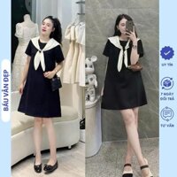 ĐẦM BẦU THỜI TRANG PHỐI KHĂN NƠ TRẮNG ĐIỆU ĐÀ DÁNG SUÔNG BABYDOLL HÀNG THIẾT KẾ X220 VÁY CỘC TAY MÙA HÈ XINH
