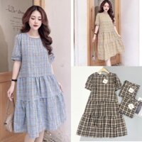 Đầm bầu thời trang thiết kế kẻ caro MB303 chất Cotton thô freesize từ 45 đến 70kg