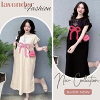 ĐẦM BẦU THUN COTTON CỘC TAY MÙA HÈ ĐÍNH NƠ HỒNG ĐIỆU ĐÀ V906 VÁY BẦU DÁNG SUÔNG XINH