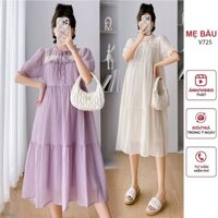 ĐẦM BẦU TIỂU THƯ MẶC ĐI TIỆC ĐI LÀM XINH CHẤT VOAN LỤA 2 LỚP MỀM MẠI V725 - VÁY CÔNG SỞ CỘC TAY MÙA HÈ FREESIZE
