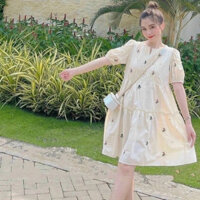 Đầm bầu, váy bầu babydoll hoa nhí dáng dài chất lụa hàn tay bồng siêu xinh, mềm mát nhẹ - VH63