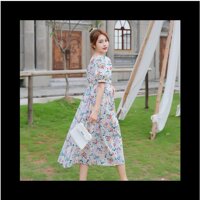 ĐẦM BẦU VÁY BẦU CÔNG SỞ BÔNG ĐI BIỂN  sau sanh có dây kéo cho bú  - ĐẦM BẦU BÔNG - M