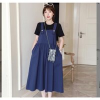 ĐẦM BẦU , VÁY BẦU CÔNG SỞ YẾM HẢI QUÂN  có kèm áo thun  - XANH - L