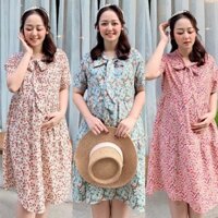 Đầm bầu ( váy bầu ) dự tiệc hoa nhí cổ thắt nơ 2MAMA V01