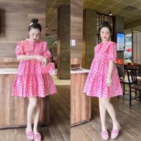 Đầm bầu váy bầu mùa hè dáng baby đôn họa tiết tim hồng xinh xinh